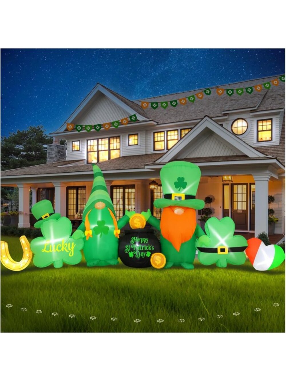 8FT St. Patrick's Day Inflatable Decorations - Leprechaun, Shamrocks & LED
